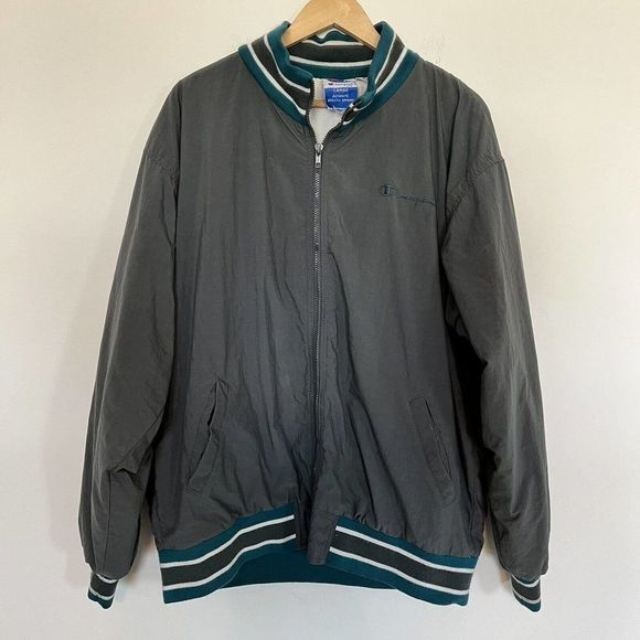 Champion Windbreaker Full Zip Jacket Mens Size L Lined Sports Gray VINTAGE 90’s - Picture 1 of 12